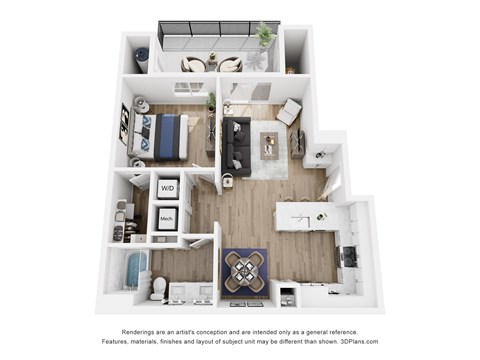 Floor plan for 1 bed, 1 bath, 766 sqft
